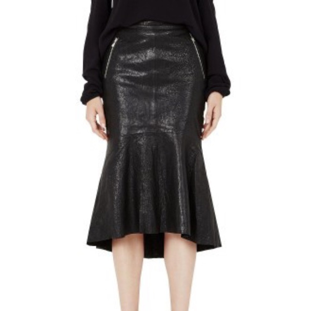 Authentic Green Lamb Leather Pencil Skirt